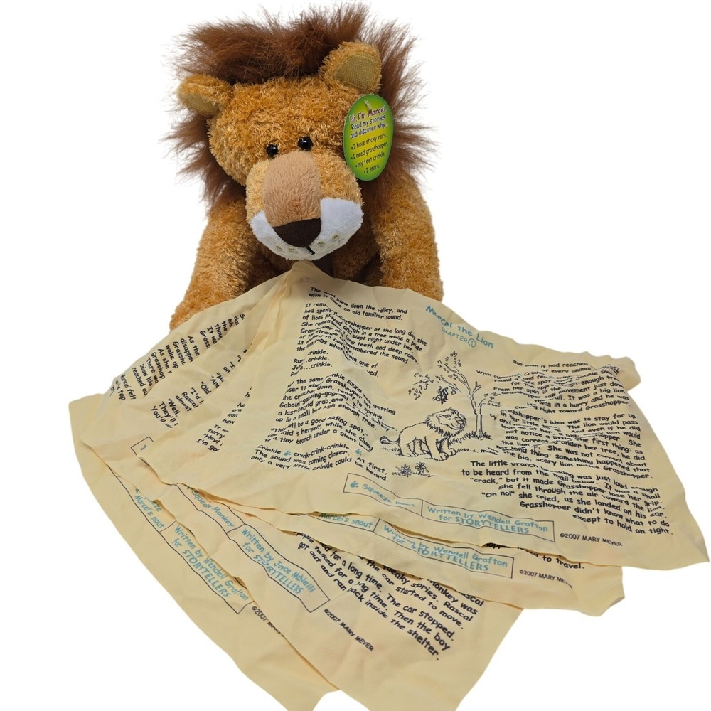 Mary Meyer Marcel Storytellers Lion Plush 10" Snores Crinkle Feet Zipper Ears